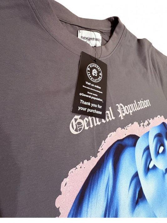 Oversized Lightweight Metal Grey T-Shirt with Light Blue & Pink Logo