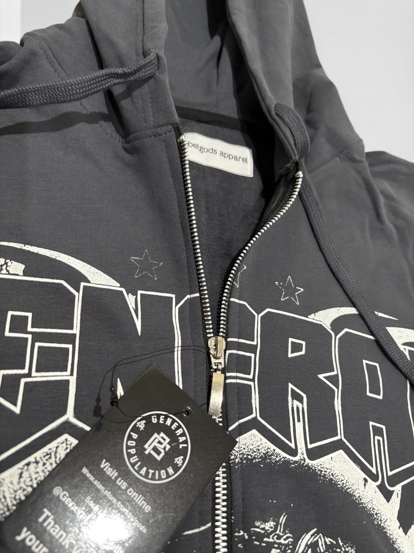 Heritage Print Vintage zip up Hoodie - Ash Grey
