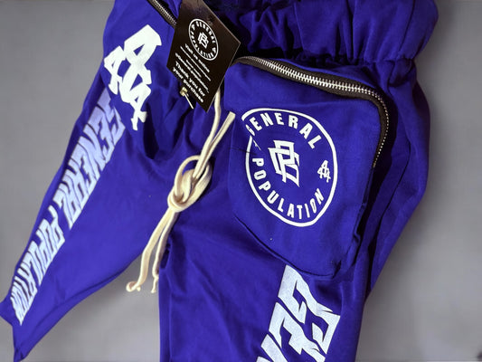 Lightweight Royal Blue puff pocket Pants with White Full-Leg Logo