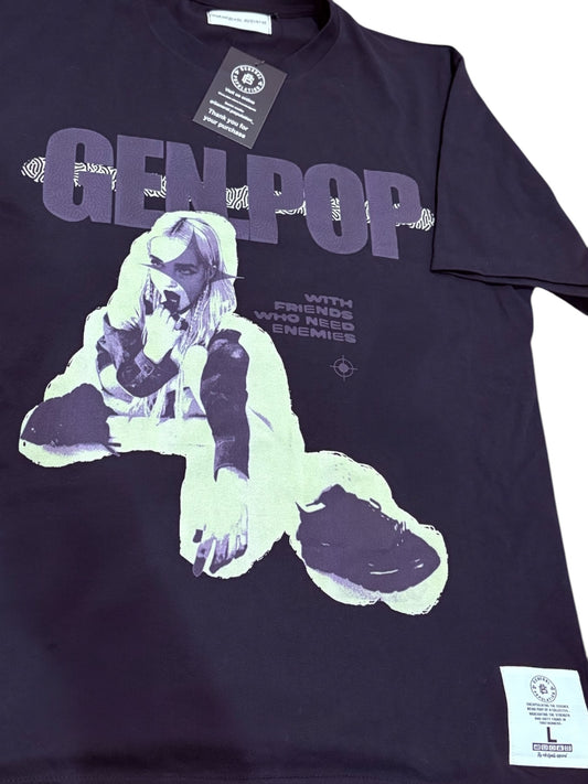 Oversized Lightweight Black T-Shirt with Light Green Logo