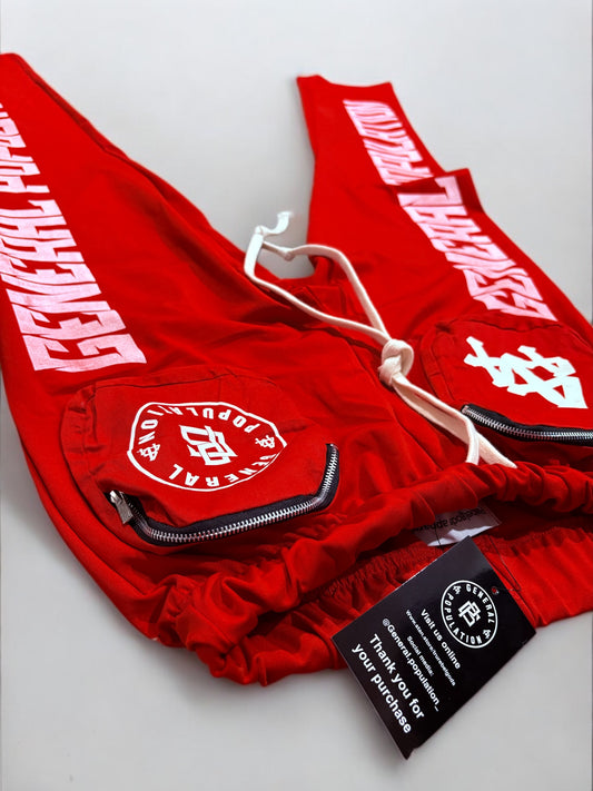 Lightweight Red puff pocket Pants with White Full-Leg Logo