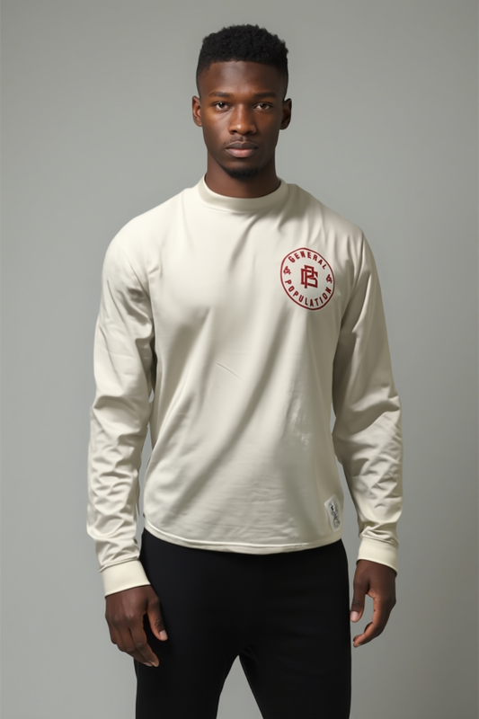 Oversized Lightweight Off-White Long Sleeve T-Shirt with Red & Grey Logo