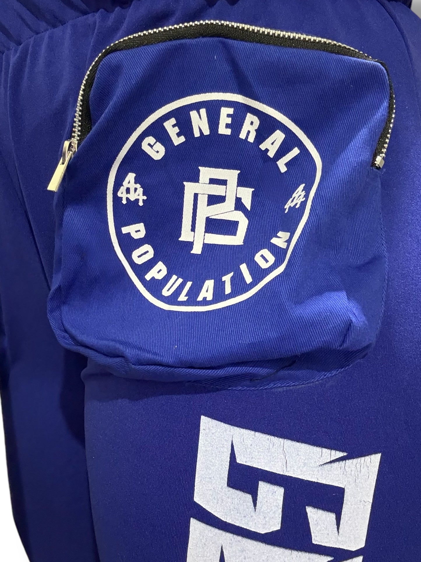 Lightweight Royal Blue puff pocket Pants with White Full-Leg Logo